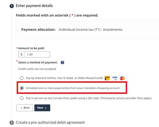 3. On the next page, select the “Schedule” option to create your PAD agreement