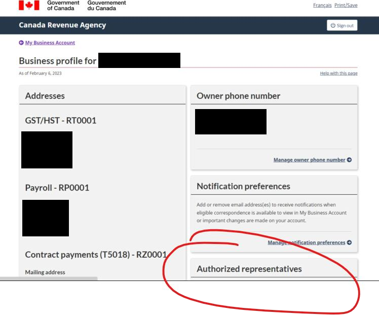 Click on Authorized Representatives in your Profile Page and then the Authorize a Representative button