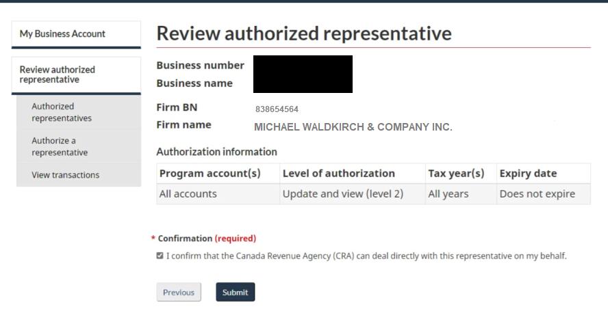 Confirm and submit your Authorization