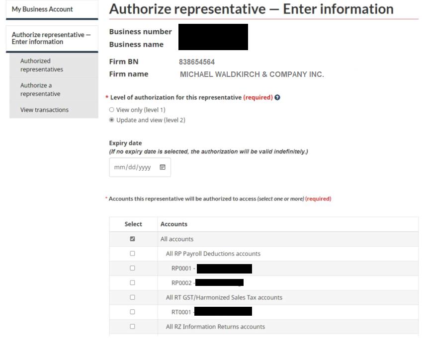 Add our Firm as a representative using the information below